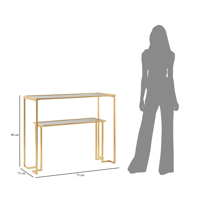 Console Nível – Metal Dourado e Tampo de Vidro 100x35x80 cm