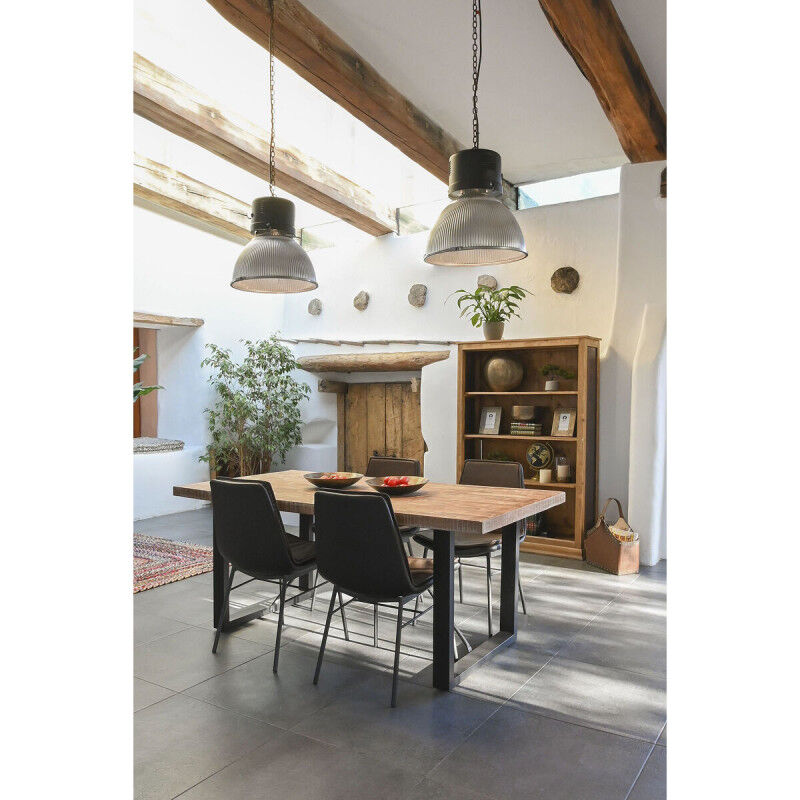 Table de Salle à Manger Home ESPRIT Noir Naturel Métal Bois de manguier 200 x 100 x 76 cm