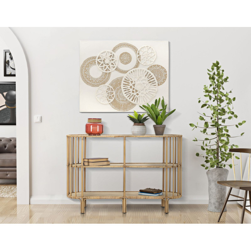 Console Panama 3 prateleiras – Metal, rattan e plástico 120x37,5x80 cm
