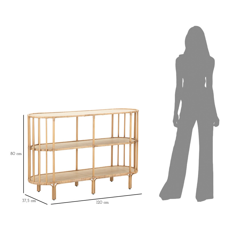 Console Panama 3 prateleiras – Metal, rattan e plástico 120x37,5x80 cm