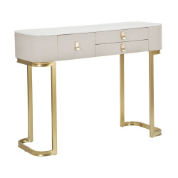 Console 3 tiroirs Beauty – Bois de pin, MDF et métal crème et or 100x40x80 cm