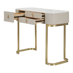 Console 3 tiroirs Beauty – Bois de pin, MDF et métal crème et or 100x40x80 cm