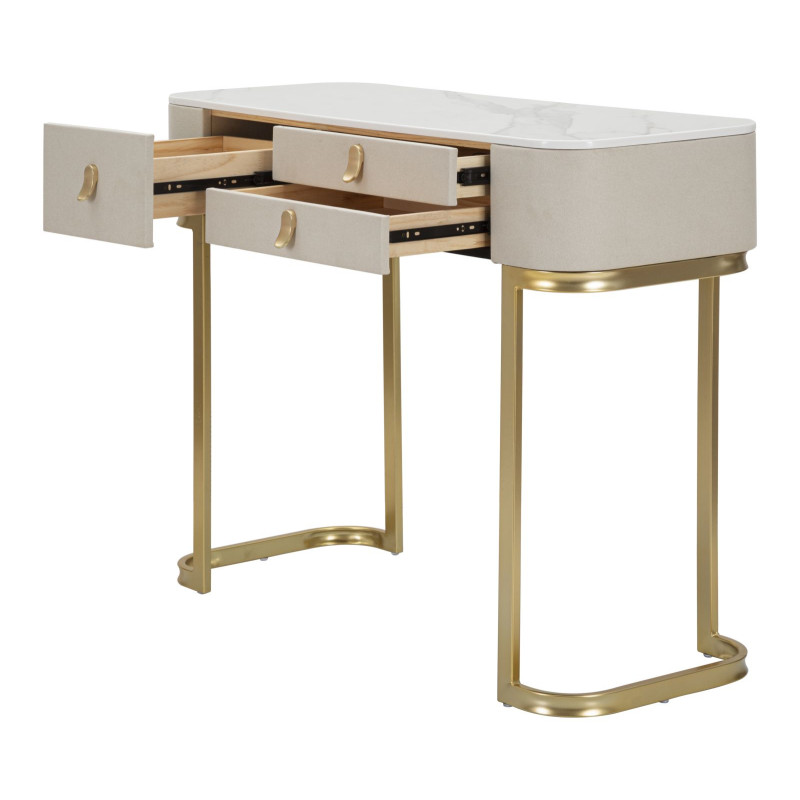 Console 3 cassetti Beauty – Pino, MDF e metallo crema e oro 100x40x80 cm
