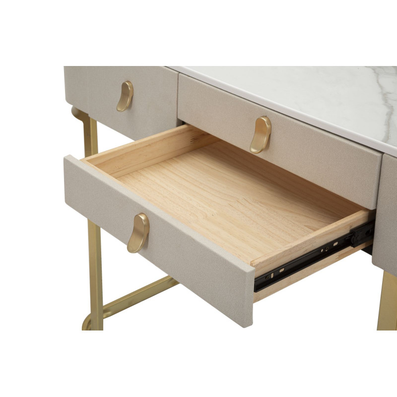 Console 3 tiroirs Beauty – Bois de pin, MDF et métal crème et or 100x40x80 cm