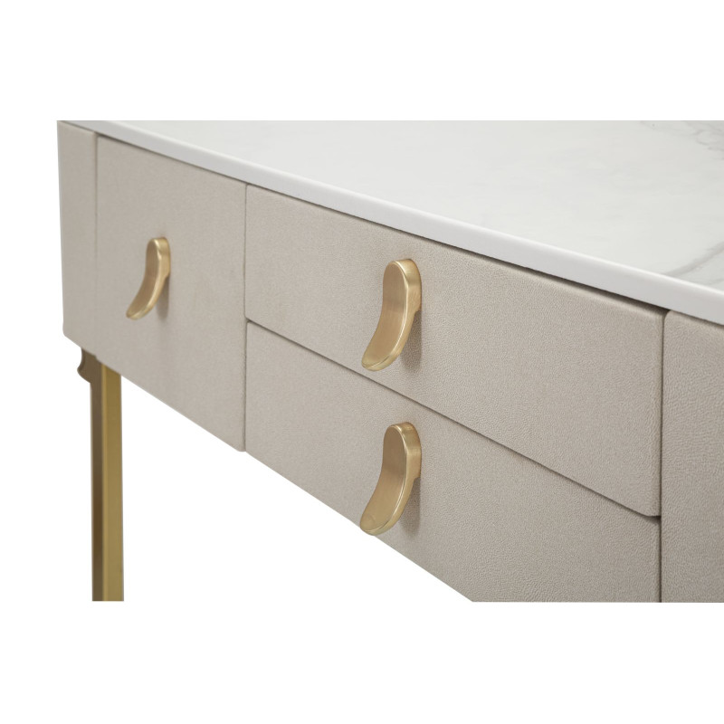 Console 3 cassetti Beauty – Pino, MDF e metallo crema e oro 100x40x80 cm