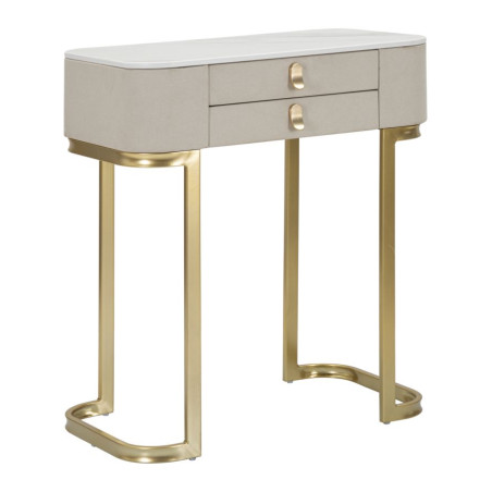 Console 2 tiroirs Beauty – Bois de pin, MDF et métal crème et or 70x40x80 cm