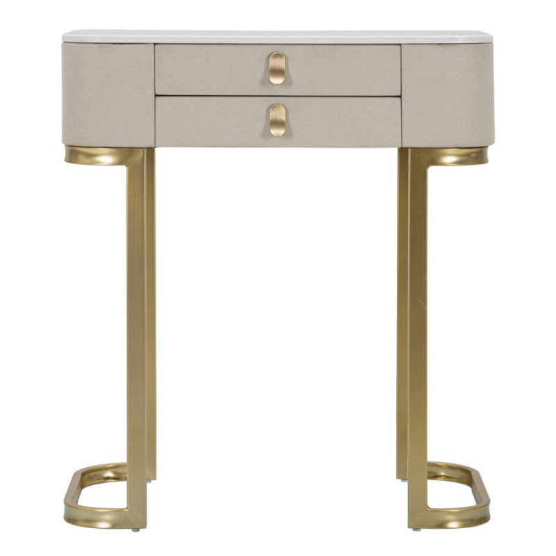 Console 2 gavetas Beauty – Madeira de pinho, MDF e metal creme e dourado 70x40x80 cm