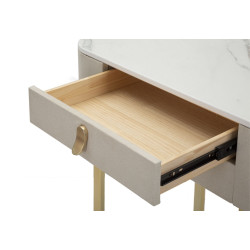 Console 2 tiroirs Beauty – Bois de pin, MDF et métal crème et or 70x40x80 cm