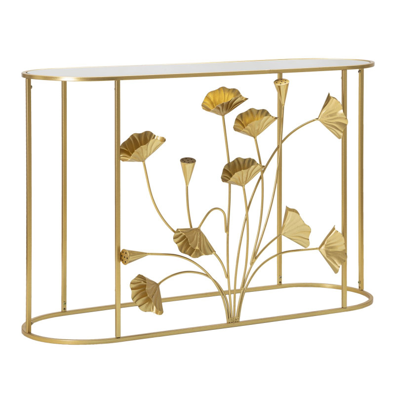 Consola Flow – Metal dorado, MDF y espejo 120x40x80 cm