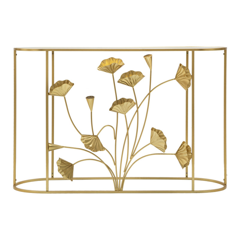 Console Flow – Métal doré, MDF et miroir 120x40x80 cm