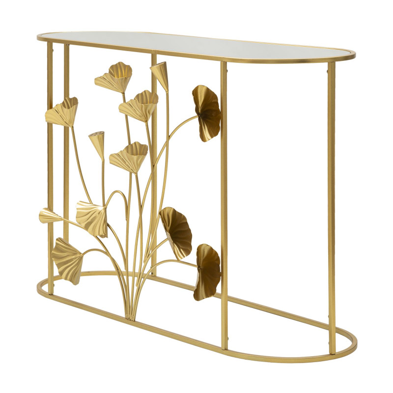 Consola Flow – Metal dorado, MDF y espejo 120x40x80 cm