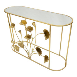 Console Flow – Métal doré, MDF et miroir 120x40x80 cm