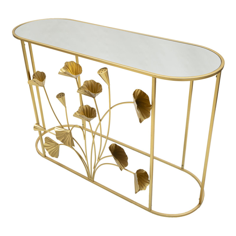 Consola Flow – Metal dorado, MDF y espejo 120x40x80 cm