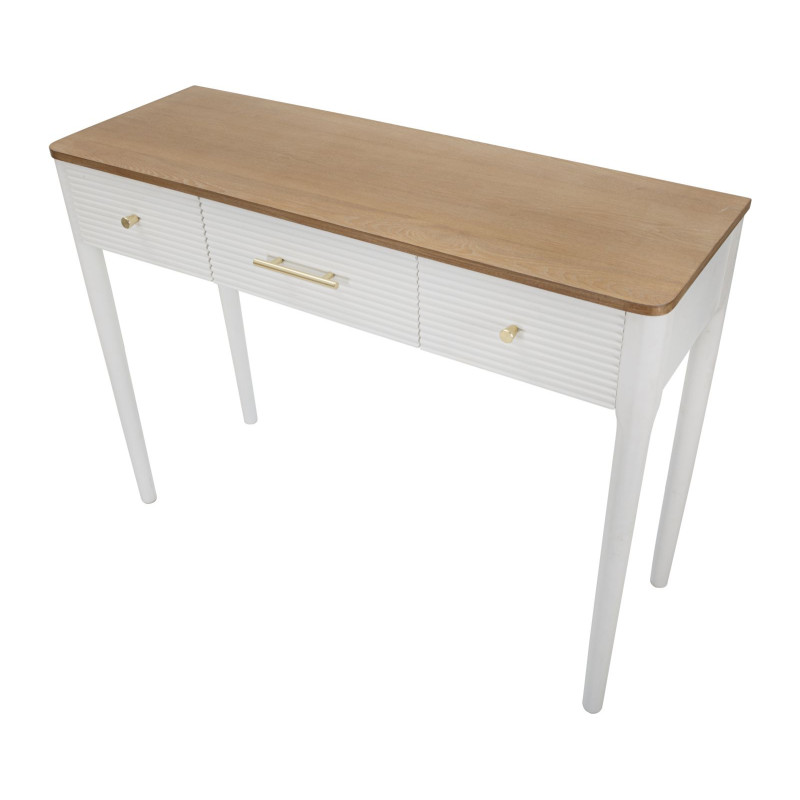 Console Matera – Bois de frêne, pin, MDF et métal blanc/marron 107x37x80 cm