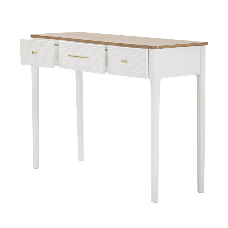 Console Matera – Bois de frêne, pin, MDF et métal blanc/marron 107x37x80 cm