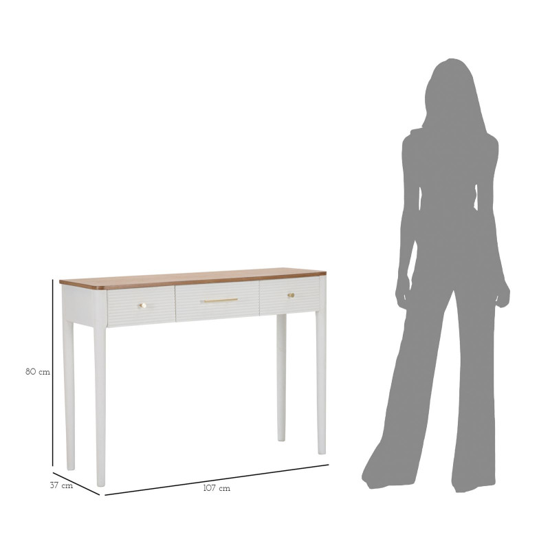 Consola Matera – Madera de fresno, pino, MDF y metal blanco/marrón 107x37x80 cm