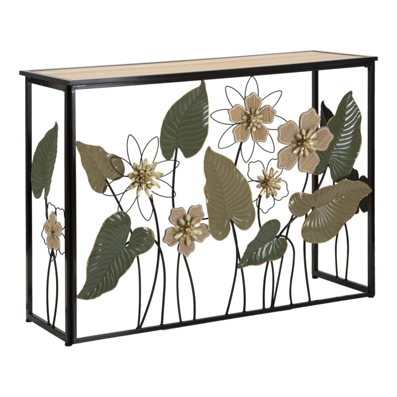 Console con molla – Metallo nero, MDF e vetro multicolore 108x36,8x80 cm