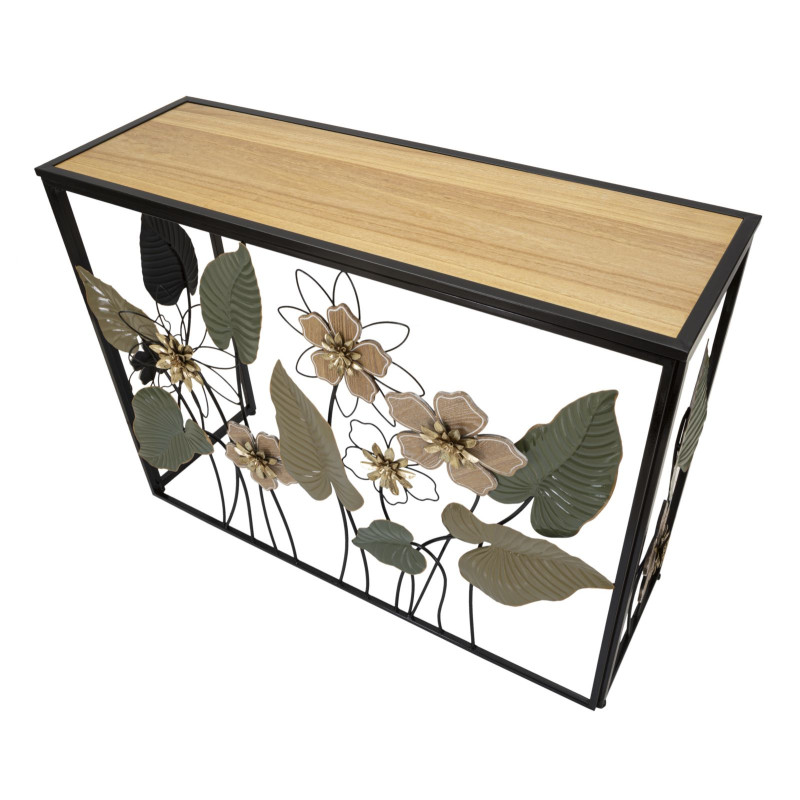 Console con molla – Metallo nero, MDF e vetro multicolore 108x36,8x80 cm