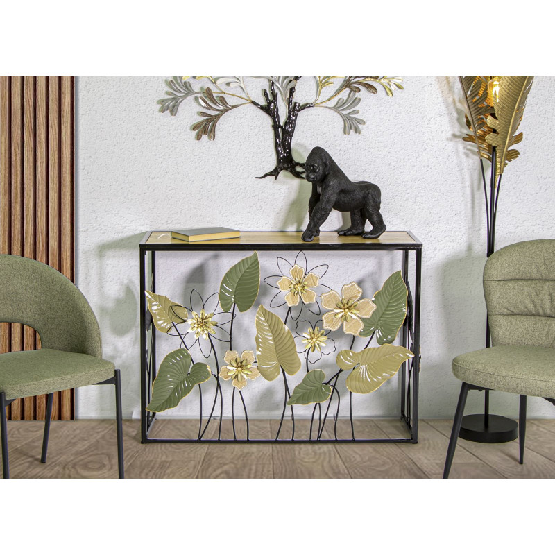 Console Ressort – Métal noir, MDF et verre multicolore 108x36,8x80 cm