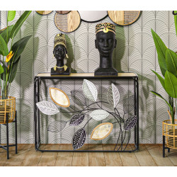 Console Automne – Métal noir, MDF et verre multicolore 108x36,8x80 cm