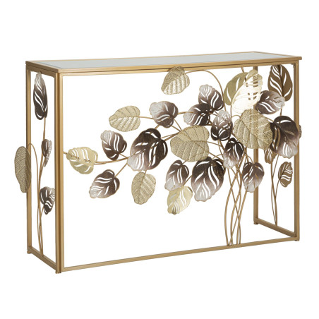 Console Leavy – Metallo dorato, MDF e vetro multicolore 108x36,8x80 cm