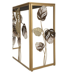 Console Leavy – Métal doré, MDF et verre multicolore 108x36,8x80 cm