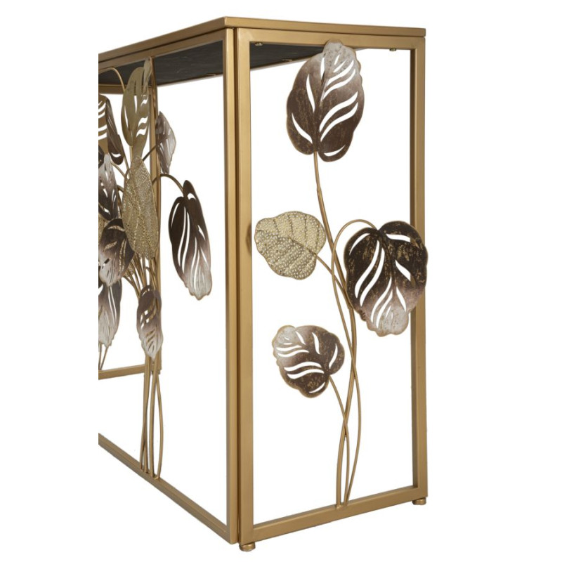 Console Leavy – Metallo dorato, MDF e vetro multicolore 108x36,8x80 cm