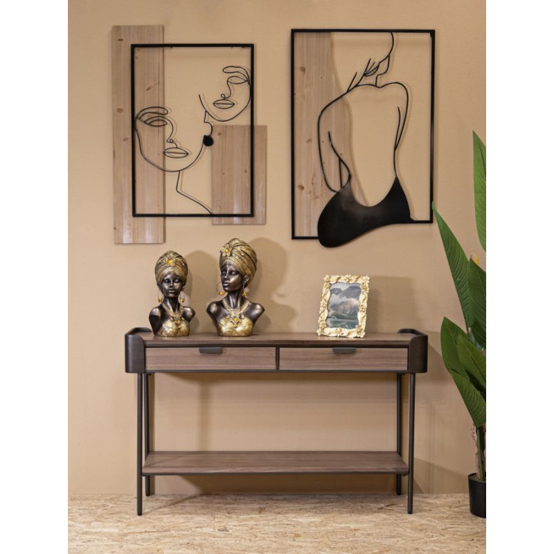 Console Toronto – Bois de sapin et métal gris/marron 120x31x72 cm