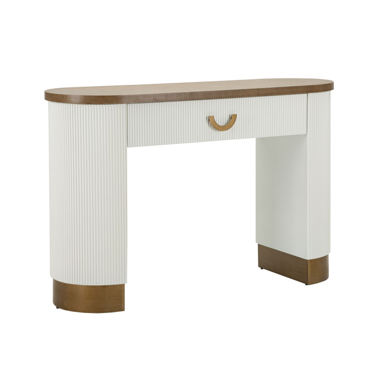 Console Tolosa – MDF, freixo e metal branco, castanho e dourado 121x40x78 cm