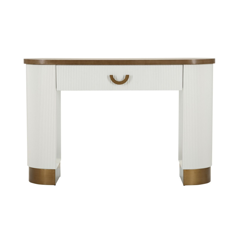 Console Tolosa – MDF, freixo e metal branco, castanho e dourado 121x40x78 cm