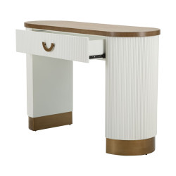 Console Tolosa – MDF, freixo e metal branco, castanho e dourado 121x40x78 cm