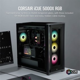 CORSAIR Boîtier PC iCUE 5000X RGB - Verre Trempé Moyen-Tour ATX - Noir (CC-9011212-WW)