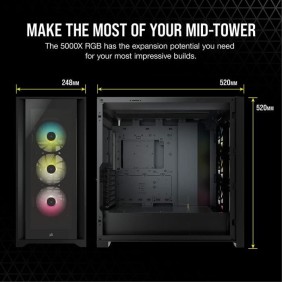 CORSAIR Boîtier PC iCUE 5000X RGB - Verre Trempé Moyen-Tour ATX - Noir (CC-9011212-WW)