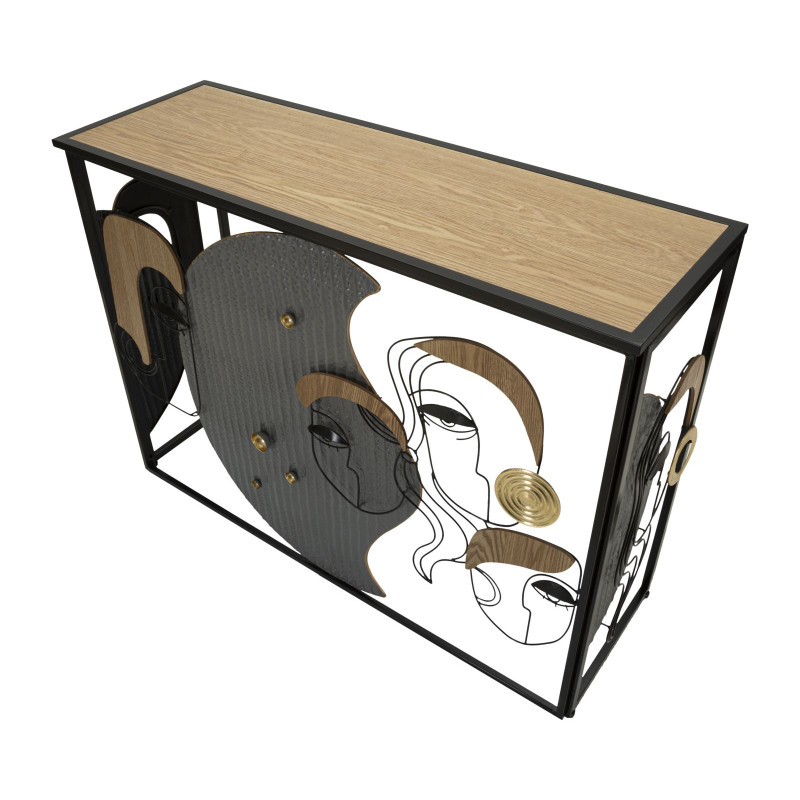 Console Picassy – MDF, métal et miroir multicolore 108x38x79 cm