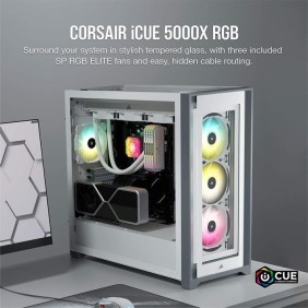 Boîtier PC - CORSAIR - 5000X RGB iCUE - Verre Trempé - Moyen-Tour ATX - Blanc (CC-9011213-WW)