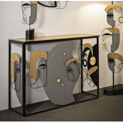 Console Picassy – MDF, métal et miroir multicolore 108x38x79 cm