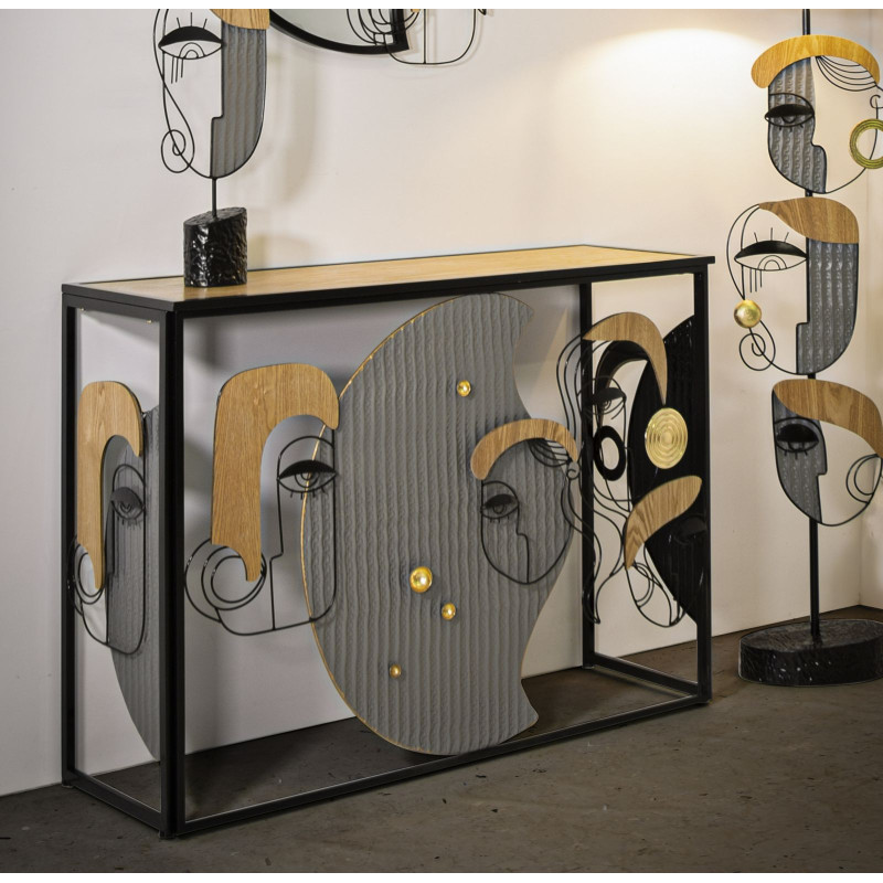 Console Picassy – MDF, metallo e specchio multicolore 108x38x79 cm