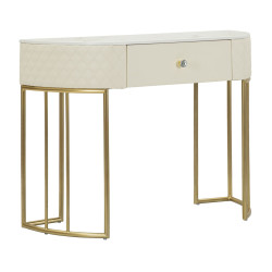 Console Sharon – Pino, MDF, metallo e plastica bianco e oro 100x40x75 cm