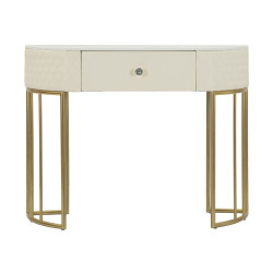 Console Sharon – Bois de pin, MDF, métal et plastique blanc et or 100x40x75 cm