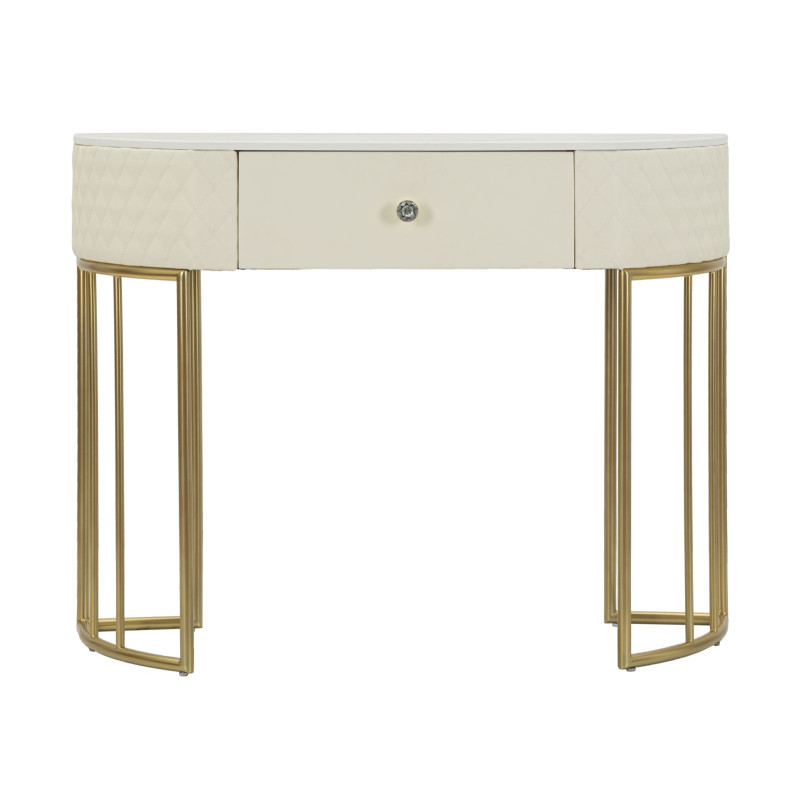 Console Sharon – Pino, MDF, metallo e plastica bianco e oro 100x40x75 cm