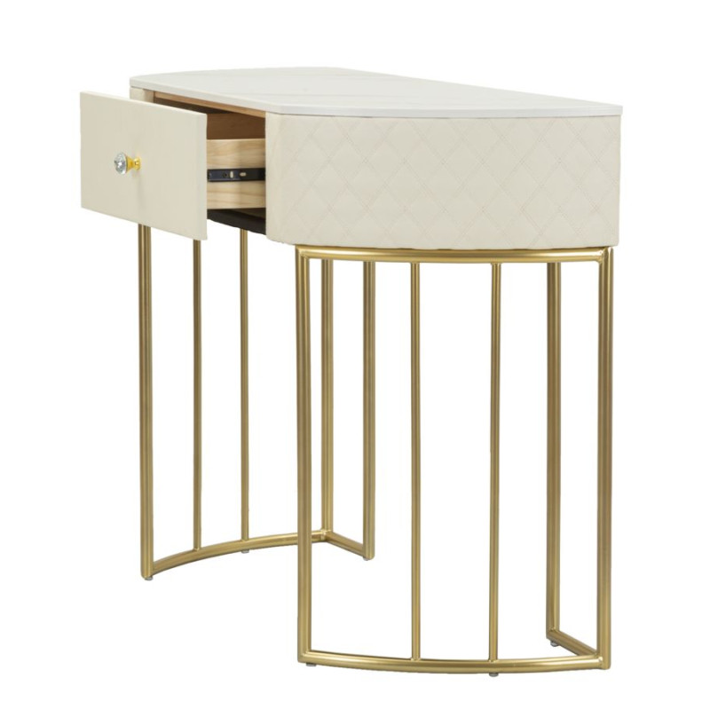 Console Sharon – Pino, MDF, metallo e plastica bianco e oro 100x40x75 cm