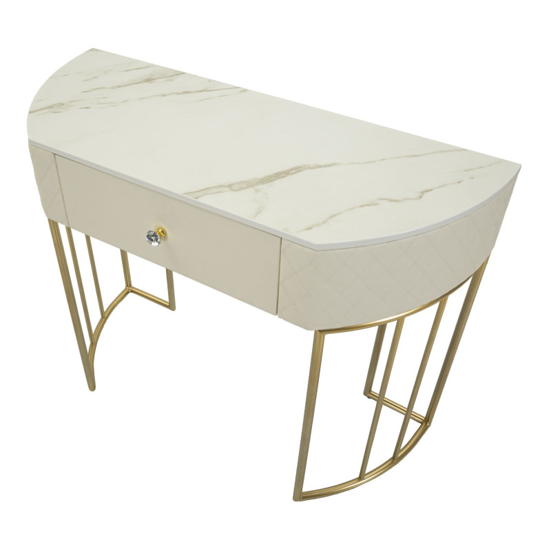 Console Sharon – Pino, MDF, metallo e plastica bianco e oro 100x40x75 cm