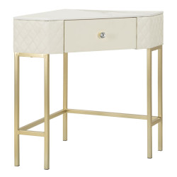 Console angolare Sharon – Pino, MDF, metallo e plastica bianco e oro 84,5x60x77 cm