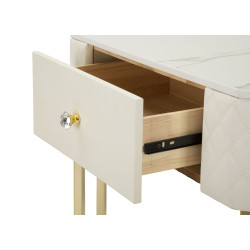 Console d’angle Sharon – Bois de pin, MDF, métal et plastique blanc et or 84,5x60x77 cm