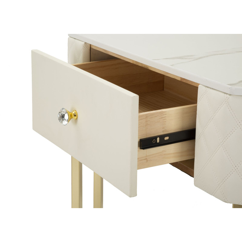 Console angolare Sharon – Pino, MDF, metallo e plastica bianco e oro 84,5x60x77 cm