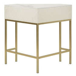Console d’angle Sharon – Bois de pin, MDF, métal et plastique blanc et or 84,5x60x77 cm