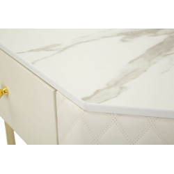 Console d’angle Sharon – Bois de pin, MDF, métal et plastique blanc et or 84,5x60x77 cm