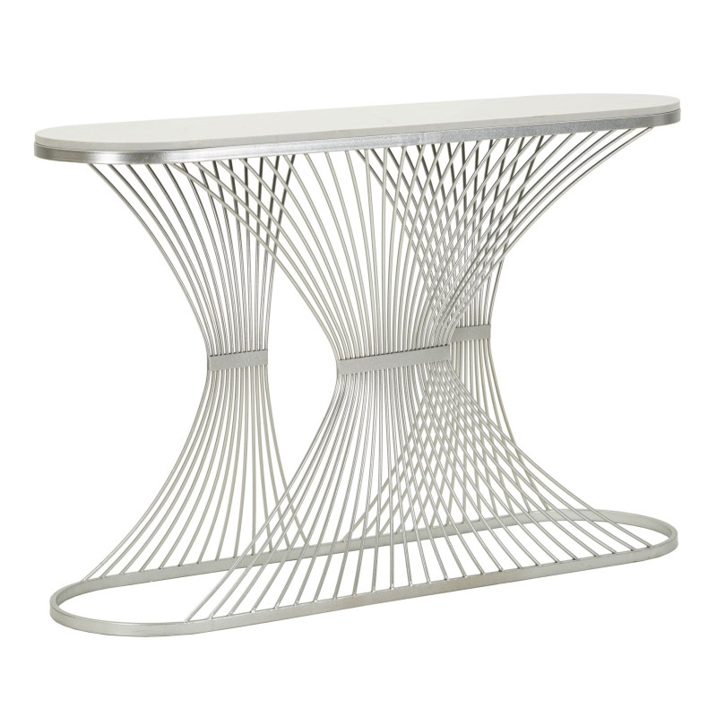 Console Bande – Metallo argentato e marmo 120x35x79 cm