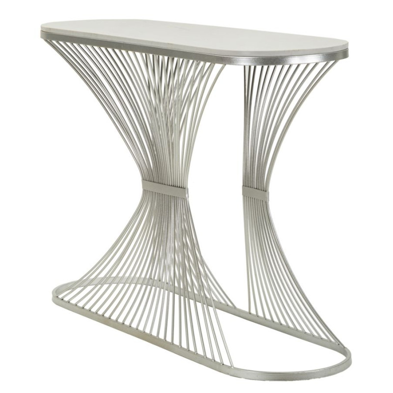 Console Bande – Metallo argentato e marmo 120x35x79 cm
