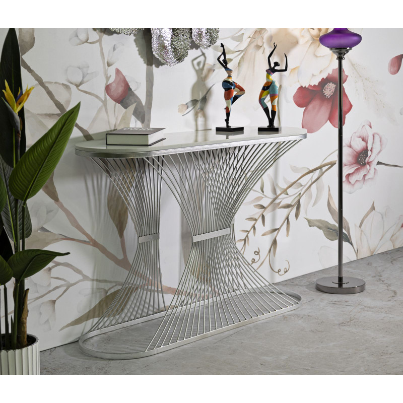 Console Bande – Metallo argentato e marmo 120x35x79 cm